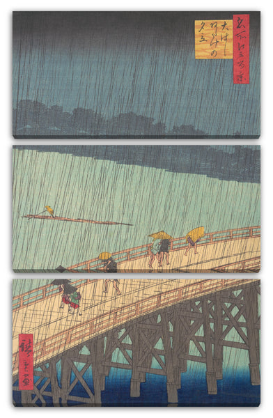 Leinwandbild Utagawa Hiroshige - Ōhashi Atake no yūdachi Plötzliche Dusche über Shin-Ōhashi-Brücke und Atake (Ōhashi Atake no yūdachi), aus der Serie Einhundert berühmte Ansichten von Edo (Meisho Edo hyakkei)