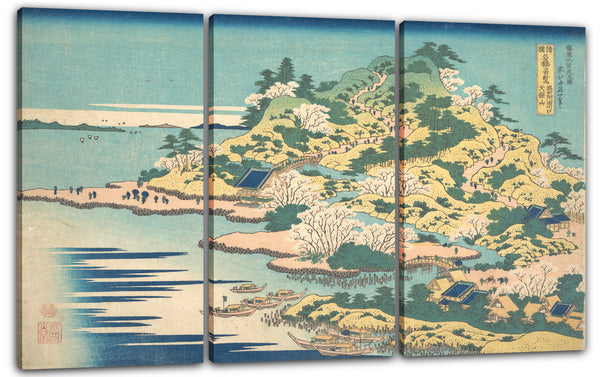 Leinwandbild Katsushika Hokusai - Tenpōzan an der Mündung des Aji in der Settsu Provinz (Sesshū Ajikawaguchi Tenpōzan), aus der Serie Bemerkenswerte Ansichten von Brücken in verschiedenen Provinzen (Shokoku meikyō kiran)