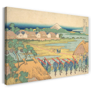 Leinwandbild Katsushika Hokusai - Fuji gesehen in der Entfernung vom Senju Vergnügungsviertel (Senju kagai yori chōbō kein Fuji), von der Reihe Sechsunddreißig Ansichten des Berges Fuji (Fugaku sanjūrokkei)