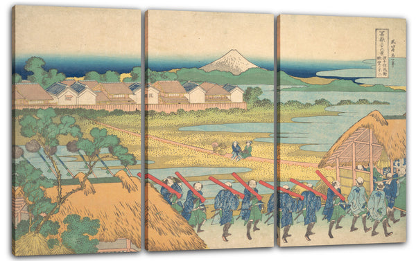 Leinwandbild Katsushika Hokusai - Fuji gesehen in der Entfernung vom Senju Vergnügungsviertel (Senju kagai yori chōbō kein Fuji), von der Reihe Sechsunddreißig Ansichten des Berges Fuji (Fugaku sanjūrokkei)