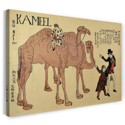 Leinwandbild Nicht identifizierter Künstler Japanisch, 19. Jahrhundert - Kamele mit holländischem Führer