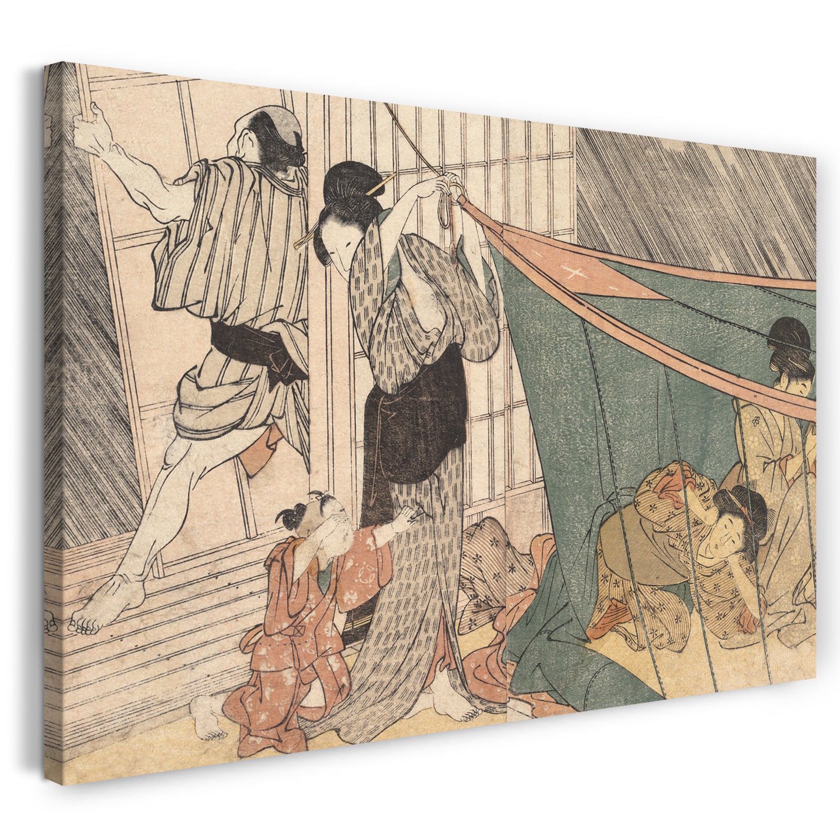 Leinwandbild Kitagawa Utamaro - Das nahende Gewitter, aus dem Bildband Blumen der vier Jahreszeiten