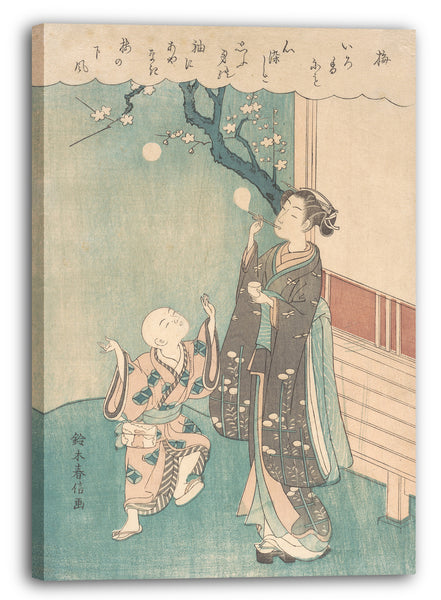 Leinwandbild Suzuki Harunobu - Seifenblasen unter der Pflaumenblüte
