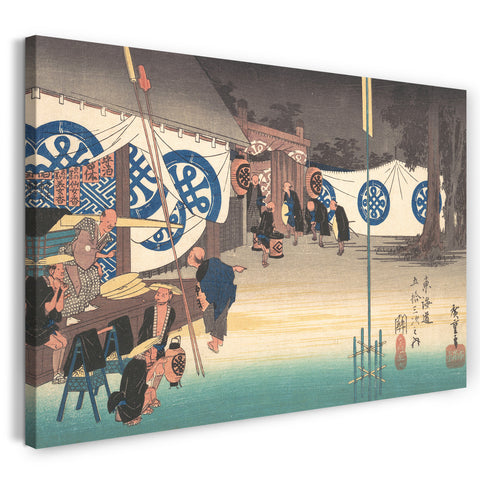 Leinwandbild Utagawa Hiroshige - Station Achtundvierzig: Seki, frühe Abfahrt vom Hauptquartier, von den dreiundfünfzig Stationen des Tokaido