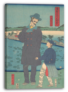 Leinwandbild Utagawa - Holländer und Kind, die den Benten-Schrein am Shinobazu-Teich betrachten