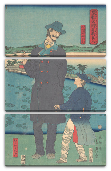 Leinwandbild Utagawa - Holländer und Kind, die den Benten-Schrein am Shinobazu-Teich betrachten