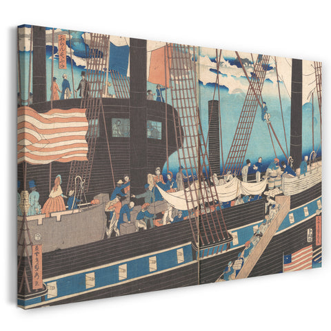 Leinwandbild Utagawa - Yokohama Handel: Westler beladen Cargo