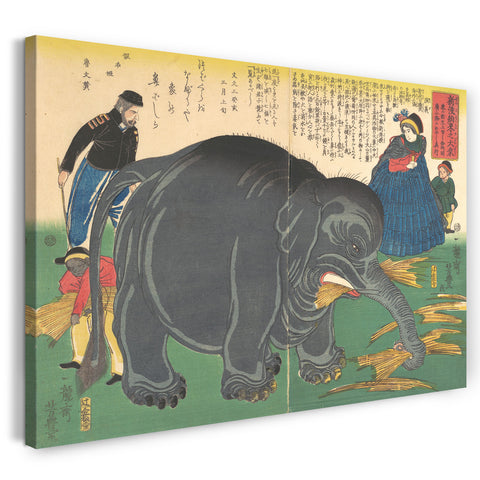 Leinwandbild Ichiryūsai Yoshitoyo - Shintō hakurai no daizō Neulich importierter großer Elefant