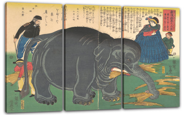 Leinwandbild Ichiryūsai Yoshitoyo - Shintō hakurai no daizō Neulich importierter großer Elefant
