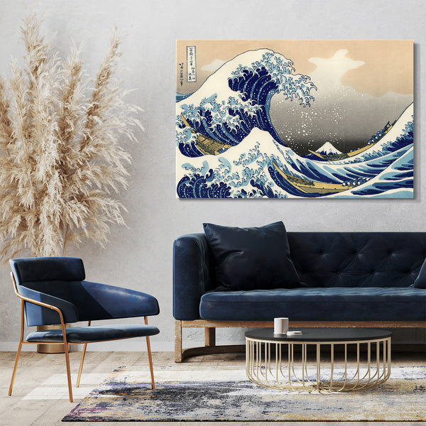Leinwandbild Katsushika Hokusai - Die Welle - Unter der Welle vor Kanagawa (Kanagawa Oki Nami Ura), auch bekannt als "Die Große Welle", aus der Serie Sechsunddreißig Ansichten des Bergs Fuji (Fugaku sanjūrokkei)