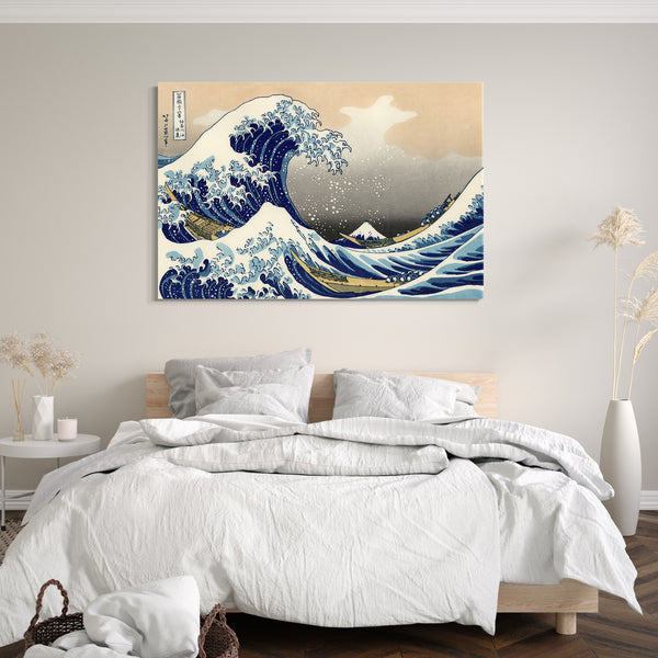 Leinwandbild Katsushika Hokusai - Die Welle - Unter der Welle vor Kanagawa (Kanagawa Oki Nami Ura), auch bekannt als "Die Große Welle", aus der Serie Sechsunddreißig Ansichten des Bergs Fuji (Fugaku sanjūrokkei)