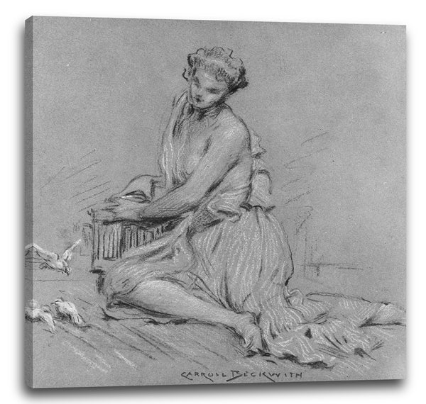 Leinwandbild J. Carroll Beckwith - Sitzende Frau mit Vögeln