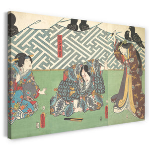 Leinwandbild Utagawa Kunisada - Drei Schauspieler auf der Bühne: Kumagai Naozane