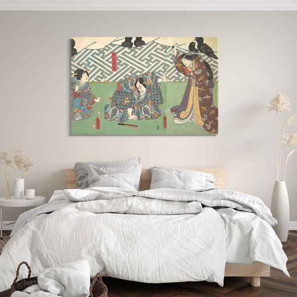 Leinwandbild Utagawa Kunisada - Drei Schauspieler auf der Bühne: Kumagai Naozane