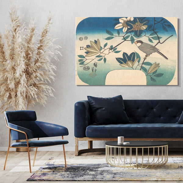 Leinwandbild Utagawa Hiroshige - Clematis und Vogel