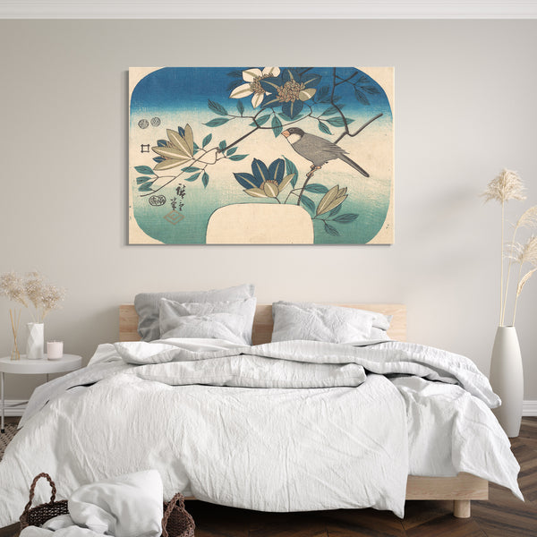 Leinwandbild Utagawa Hiroshige - Clematis und Vogel