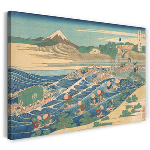 Leinwandbild Katsushika Hokusai - Fuji aus Kanaya am Tōkaidō (Tōkaidō Kanaya no Fuji), aus der Serie Sechsunddreißig Ansichten des Berges Fuji (Fugaku sanjūrokkei)