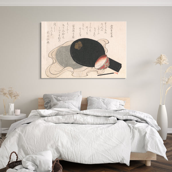 Leinwandbild Yukeisha - Spiegel mit Abdeckung, Schüssel und Bürste für Rouge