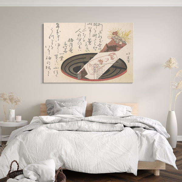 Leinwandbild Totoya Hokkei - Tablett mit Noshi Papier (Noshi zeigt ein Geschenk an)