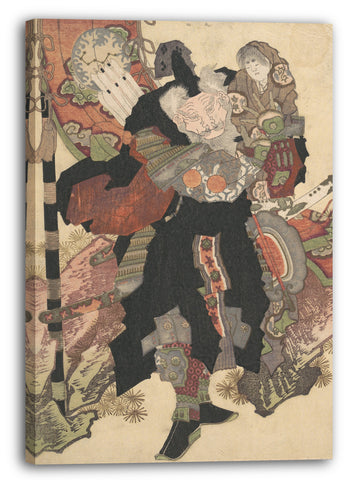 Leinwandbild Totoya Hokkei - Chinesischer Krieger, der ein Kind auf seinen Schultern trägt