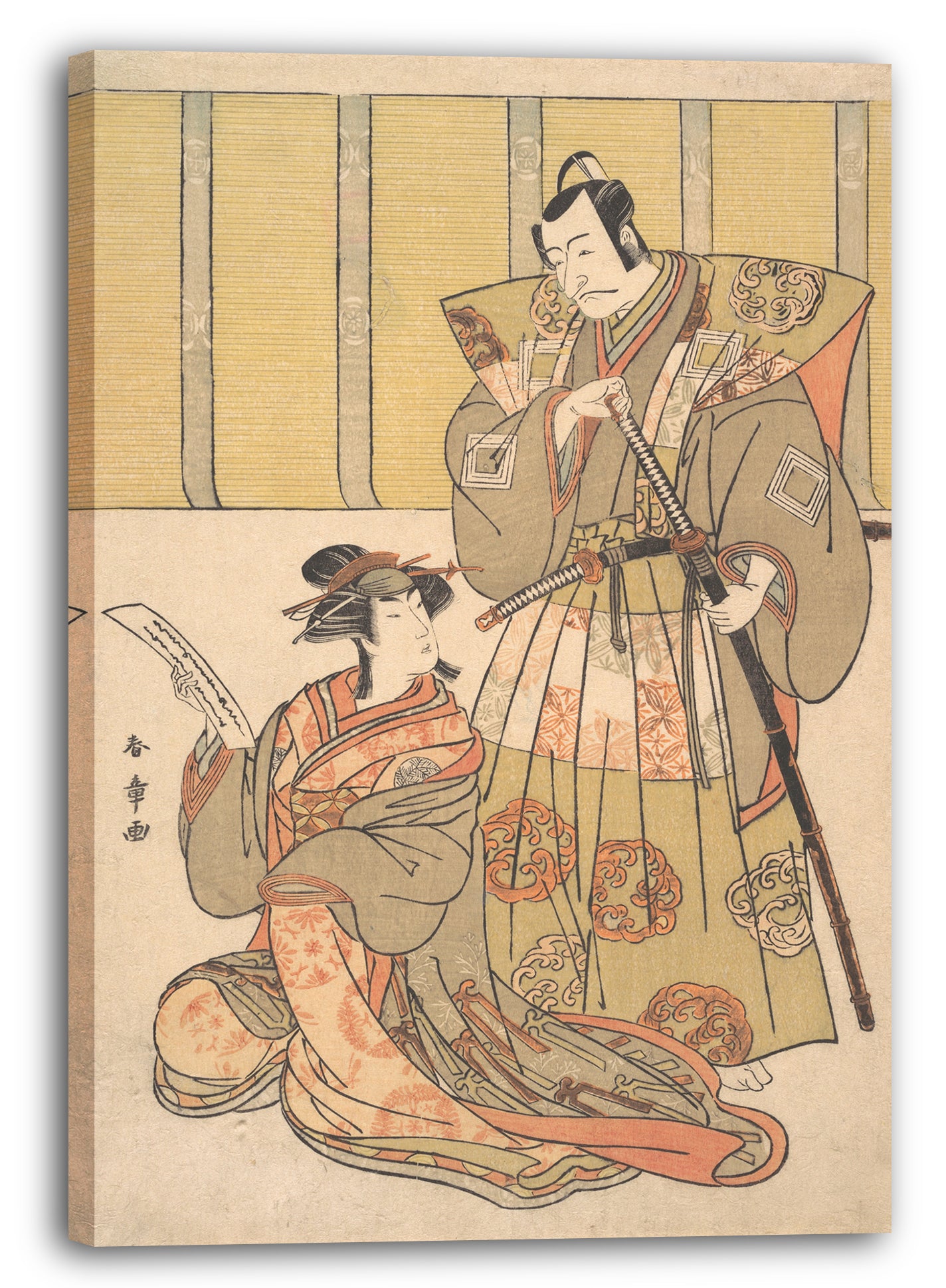 Leinwandbild Katsukawa Shunshō - Ichikawa Danjūrō V als Kūdo no Suketsune und Nakamura Rikō als Oiso no Tora