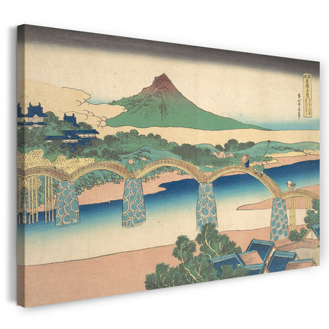 Leinwandbild Katsushika Hokusai - Kintai Brücke in der Suo Provinz (Suō no kuni Kintaibashi), aus der Serie Bemerkenswerte Ansichten von Brücken in verschiedenen Provinzen (Shokoku meikyō kiran)