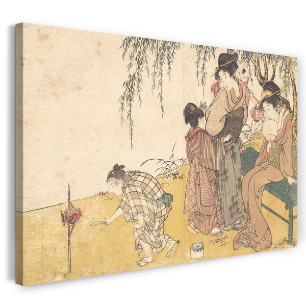 Leinwandbild Kitagawa Utamaro - Ein Kind zündet Feuerwerk an, aus dem Bildband Blumen der vier Jahreszeiten