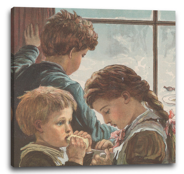Leinwandbild Nach Karl Wilhelm Friedrich Bauerle - Hungrige Vögel (von der Weihnachtsnummer von "Die Grafik")
