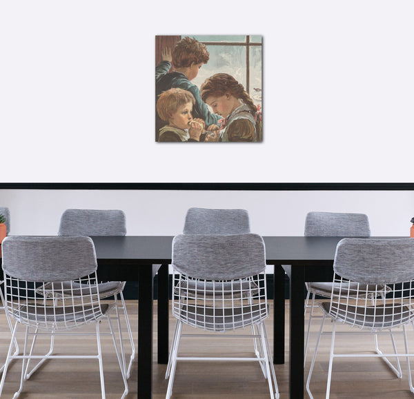 Leinwandbild Nach Karl Wilhelm Friedrich Bauerle - Hungrige Vögel (von der Weihnachtsnummer von "Die Grafik")