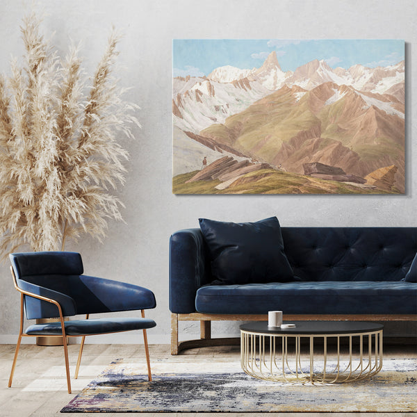 Leinwandbild Jean-Antoine Linck - Blick auf das Mont Blanc-Massiv in der Nähe von "Petit Jorasse, Grand Jorasse, Le Géant" mit den "Glacier des Périades et Jorasse" und dem "Glacier de la Venval" vom "Col de Fenêtre près du Gd. St. Bernard "