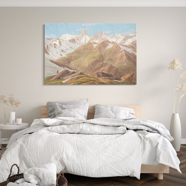 Leinwandbild Jean-Antoine Linck - Blick auf das Mont Blanc-Massiv in der Nähe von "Petit Jorasse, Grand Jorasse, Le Géant" mit den "Glacier des Périades et Jorasse" und dem "Glacier de la Venval" vom "Col de Fenêtre près du Gd. St. Bernard "