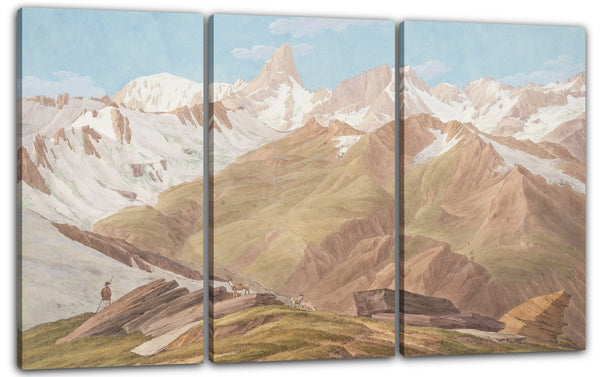 Leinwandbild Jean-Antoine Linck - Blick auf das Mont Blanc-Massiv in der Nähe von "Petit Jorasse, Grand Jorasse, Le Géant" mit den "Glacier des Périades et Jorasse" und dem "Glacier de la Venval" vom "Col de Fenêtre près du Gd. St. Bernard "