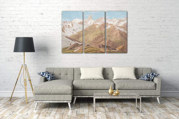 Leinwandbild Jean-Antoine Linck - Blick auf das Mont Blanc-Massiv in der Nähe von "Petit Jorasse, Grand Jorasse, Le Géant" mit den "Glacier des Périades et Jorasse" und dem "Glacier de la Venval" vom "Col de Fenêtre près du Gd. St. Bernard "