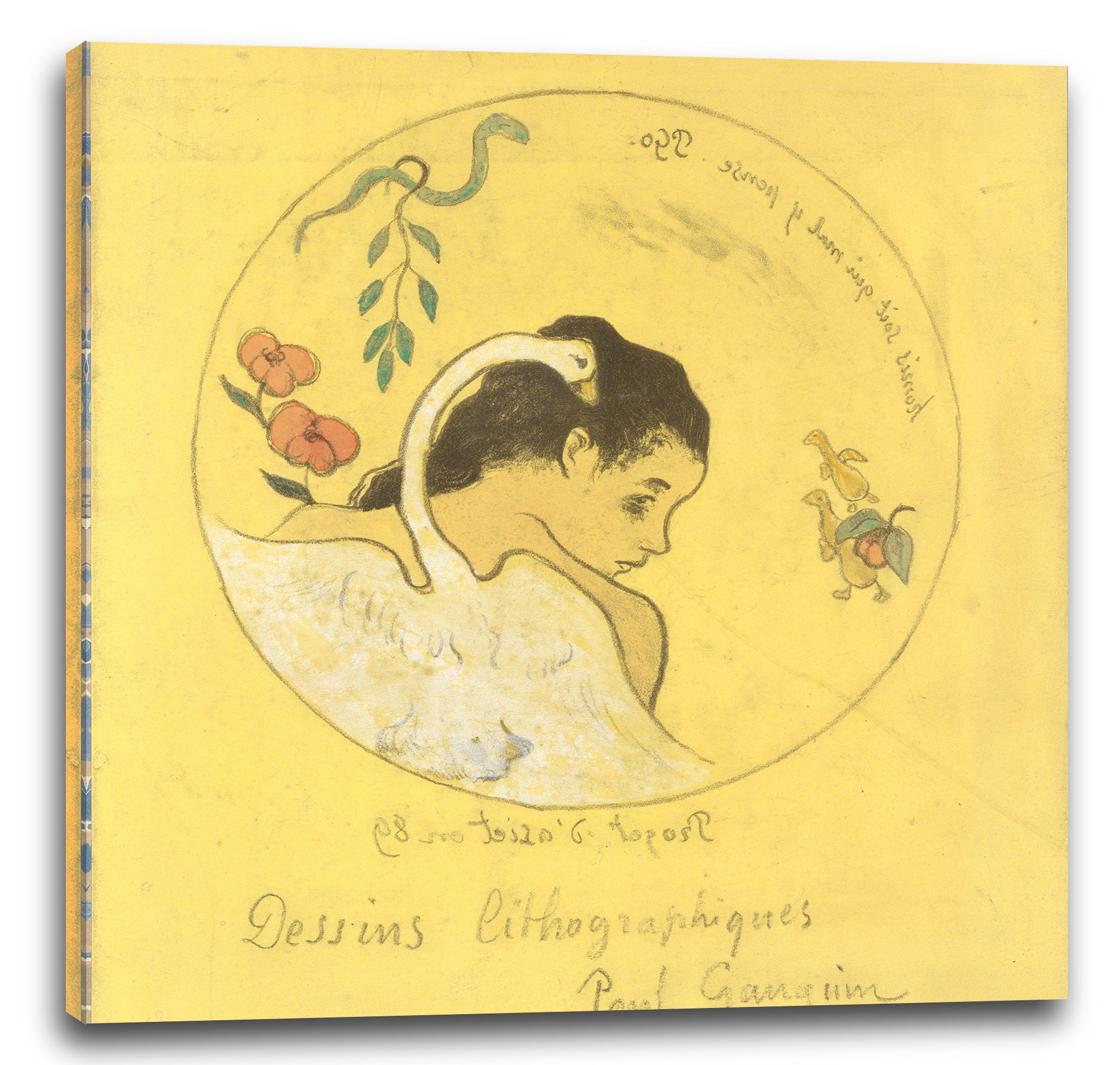 Leinwandbild Dessins lithographiques: Suite von zehn Lithographien auf Zink - ("Leda") Entwurf für einen Teller: Schande über diejenigen, die böse denken (Honi Soit Qui Mal y Pense); Titelbild für die "Volpini Suite" Lithographische Zeichnungen (Dessins