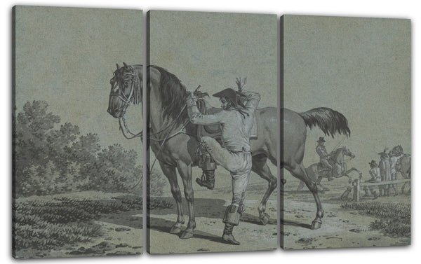 Leinwandbild Jacques François Joseph Swebach - Mann, der ein Pferd anbringt