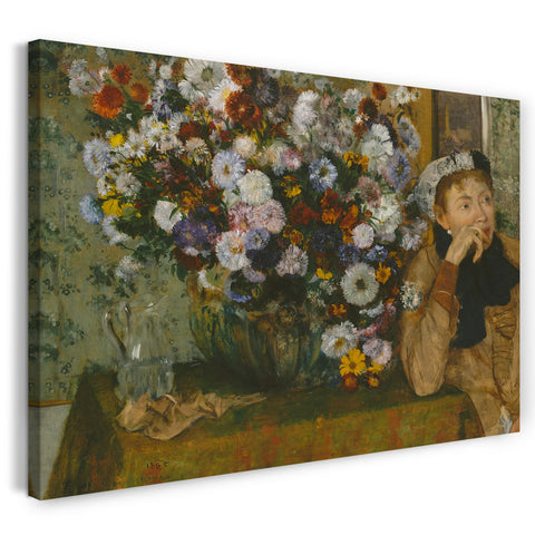 Leinwandbild Edgar Degas - Eine Frau neben einer Vase mit Blumen (Madame Paul Valpincon?)