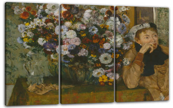 Leinwandbild Edgar Degas - Eine Frau neben einer Vase mit Blumen (Madame Paul Valpincon?)