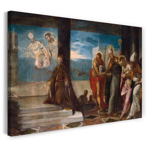 Leinwandbild Jacopo Tintoretto - Doge Alvise Mocenigo (1507-1577) Dem Erlöser vorgestellt