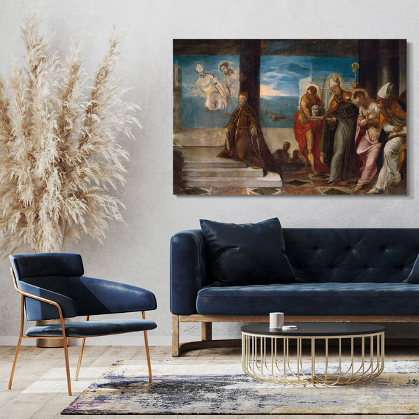Leinwandbild Jacopo Tintoretto - Doge Alvise Mocenigo (1507-1577) Dem Erlöser vorgestellt