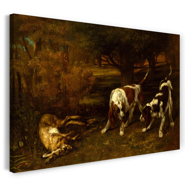 Leinwandbild Gustave Courbet - Jagdhunde mit totem Hasen