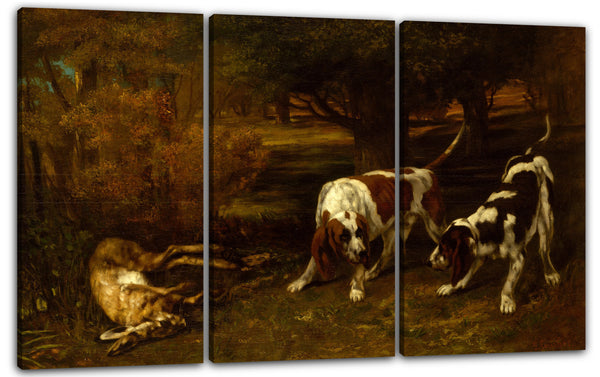 Leinwandbild Gustave Courbet - Jagdhunde mit totem Hasen