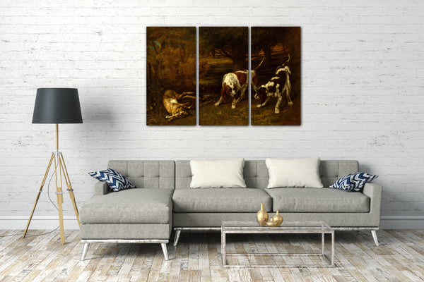Leinwandbild Gustave Courbet - Jagdhunde mit totem Hasen