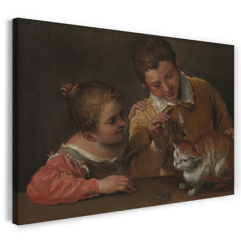 Leinwandbild Annibale Carracci - Zwei Kinder, die eine Katze necken