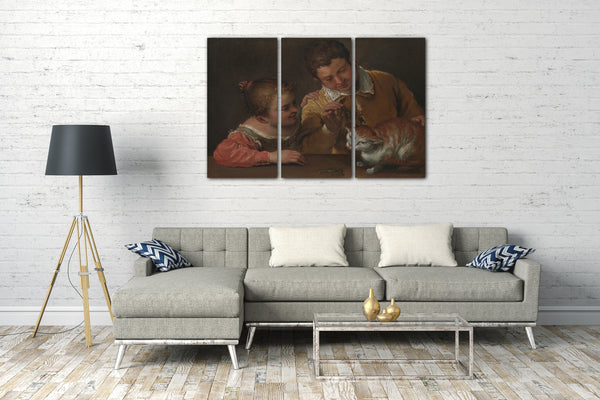 Leinwandbild Annibale Carracci - Zwei Kinder, die eine Katze necken