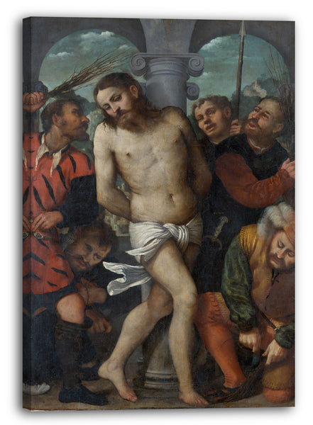 Leinwandbild Girolamo Romanino - Die Flagellation; (Rückseite) Die Madonna der Barmherzigkeit