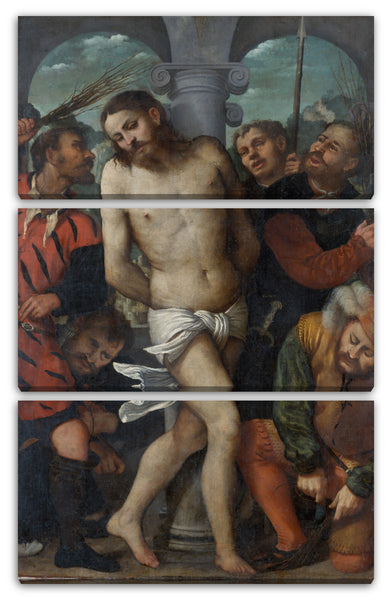 Leinwandbild Girolamo Romanino - Die Flagellation; (Rückseite) Die Madonna der Barmherzigkeit