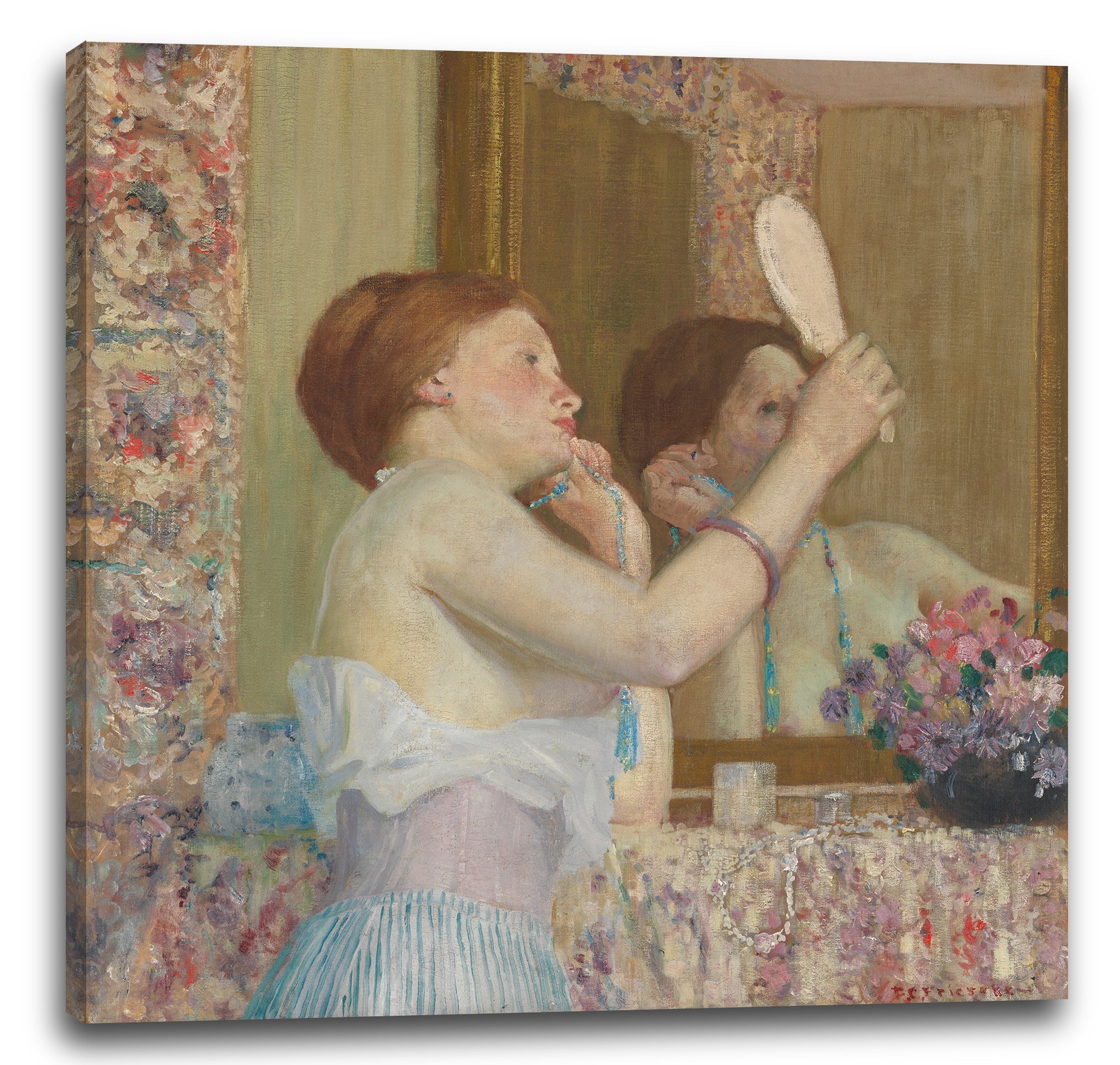 Leinwandbild Friedrich Carl Frieseke - Frau mit einem Spiegel (Femme qui se mire)