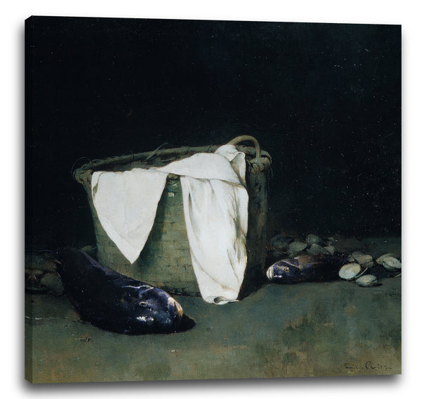 Leinwandbild Emil Carlsen - Stillleben - schwarzer Fisch und Muscheln