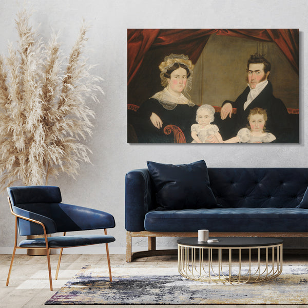 Leinwandbild ca. 1830er Jahre - Familiengruppe von vier auf Sofa