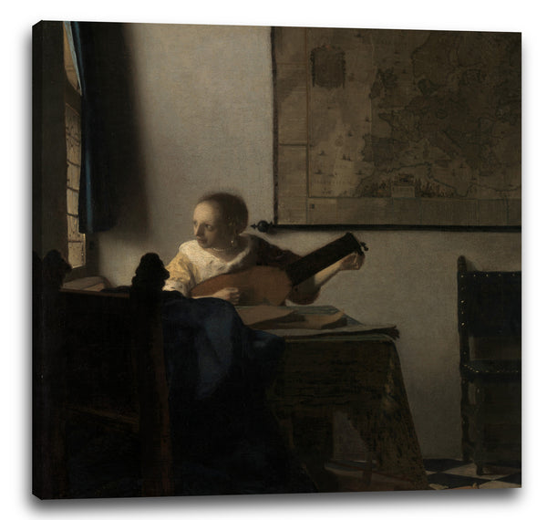 Leinwandbild Johannes Vermeer - Frau mit einer Laute